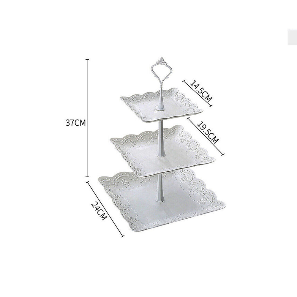 3Tier Cake Stand Afternoon Tea Wedding Party Plates Tableware Embossed Tray UK
