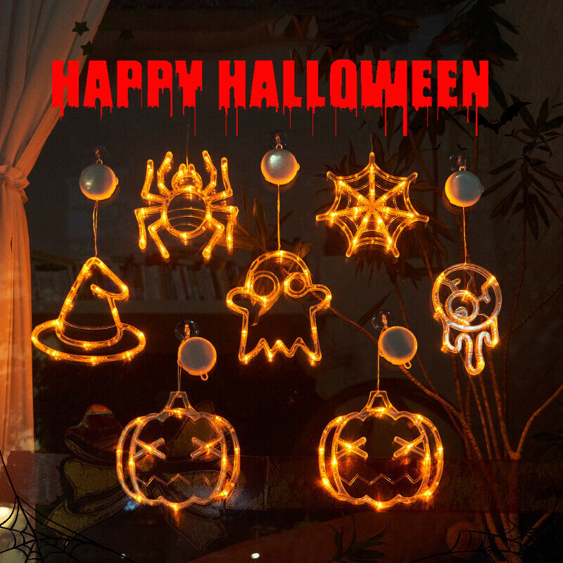 Halloween Window Hanging LED Lights Ghost Spider Pumpkin Horror Atmosphere Lights